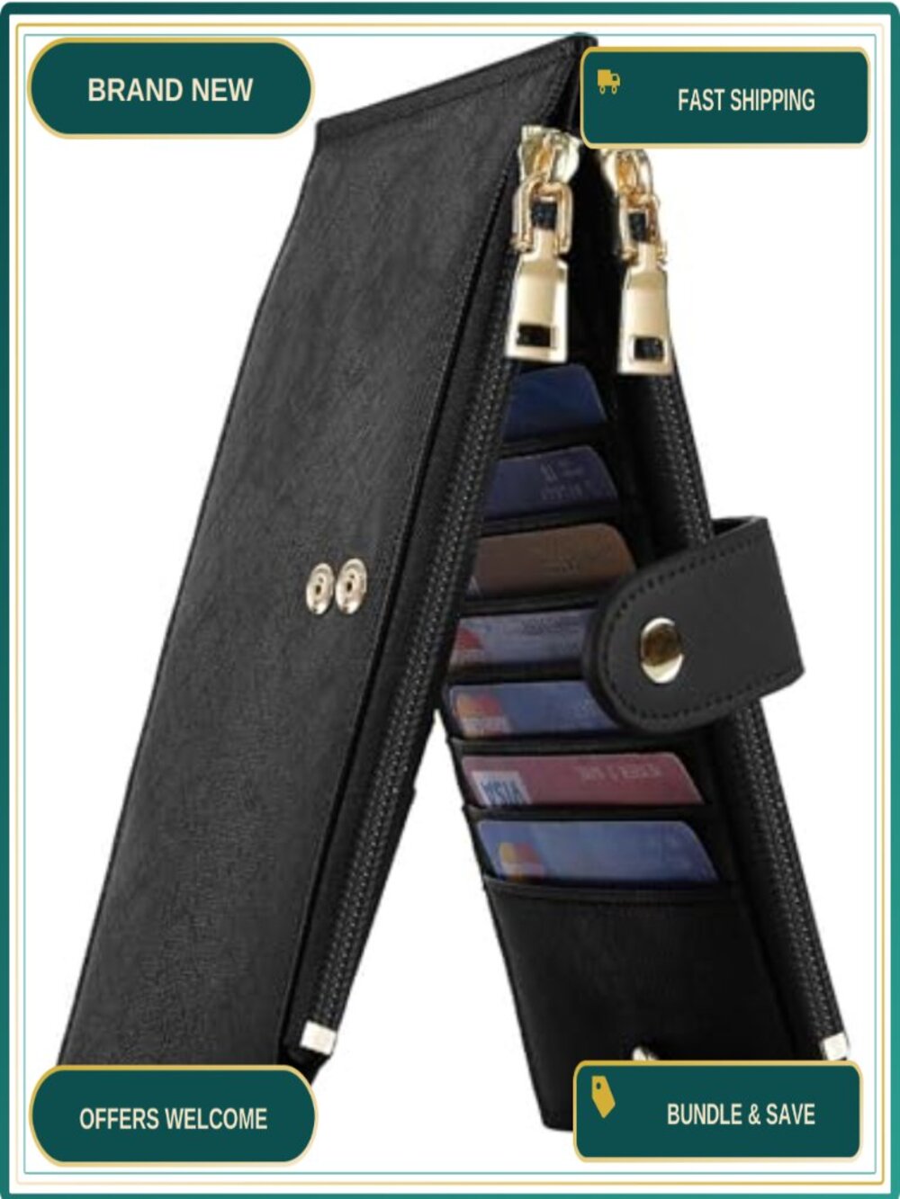 Travelambo RFID Wallet Large Bifold Multi Card Zipper Pocket Handmade Leather
